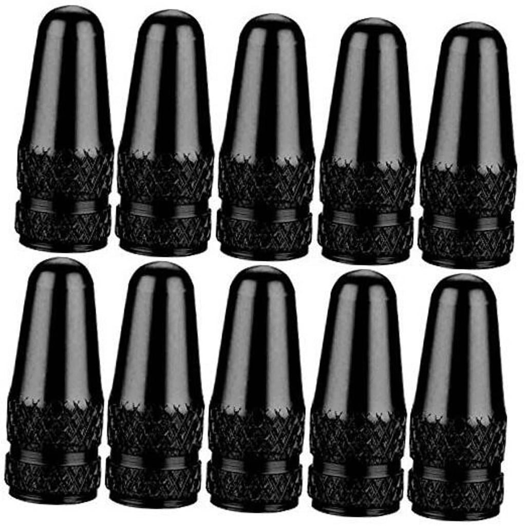 10-pack bike Presta valve stem caps, chrome top with black textured grip