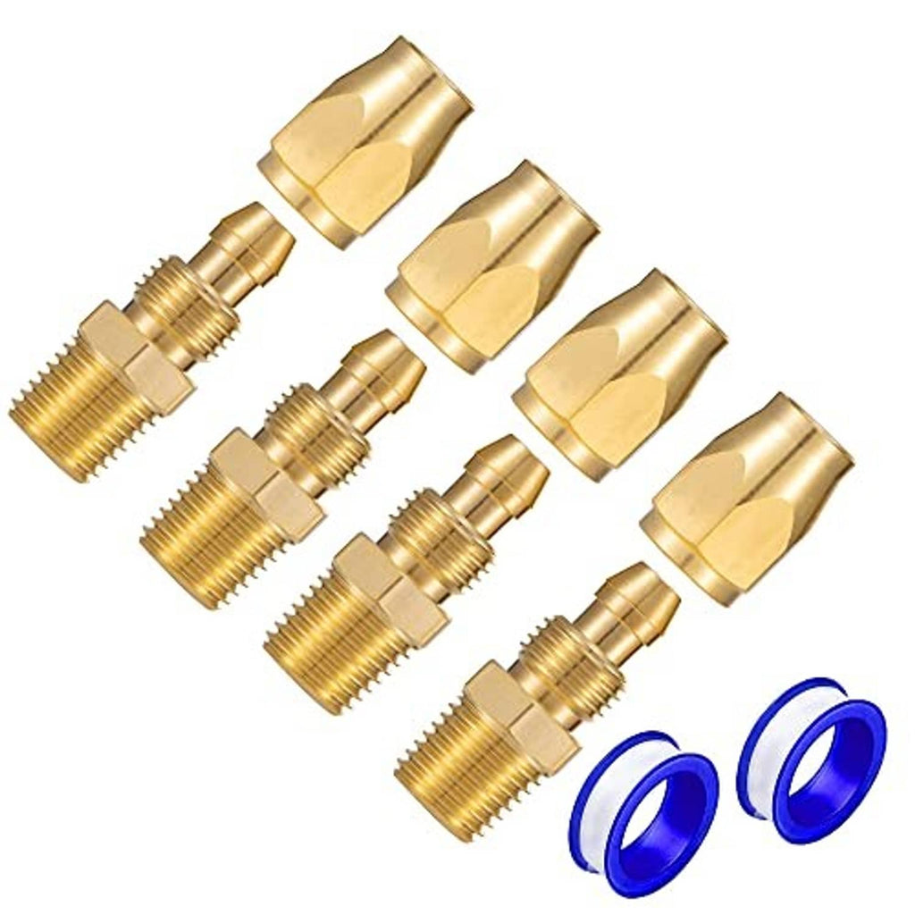 Brass 1/4 inch reusable replacement fittings set (4 pcs) with blue caps