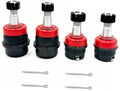 Set of four red and black automotive ball joints with included hex installation wrench