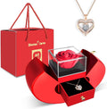Red rose gift box set with heart pendant necklace in red packaging and open case