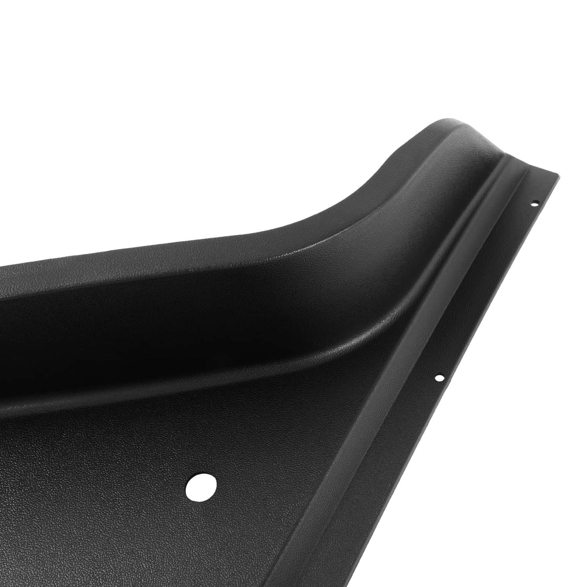 Black front fender flare with curved edge and mounting holes along the side