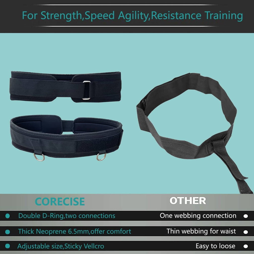 Black training waist belt with adjustable strap and two metal D-ring loops