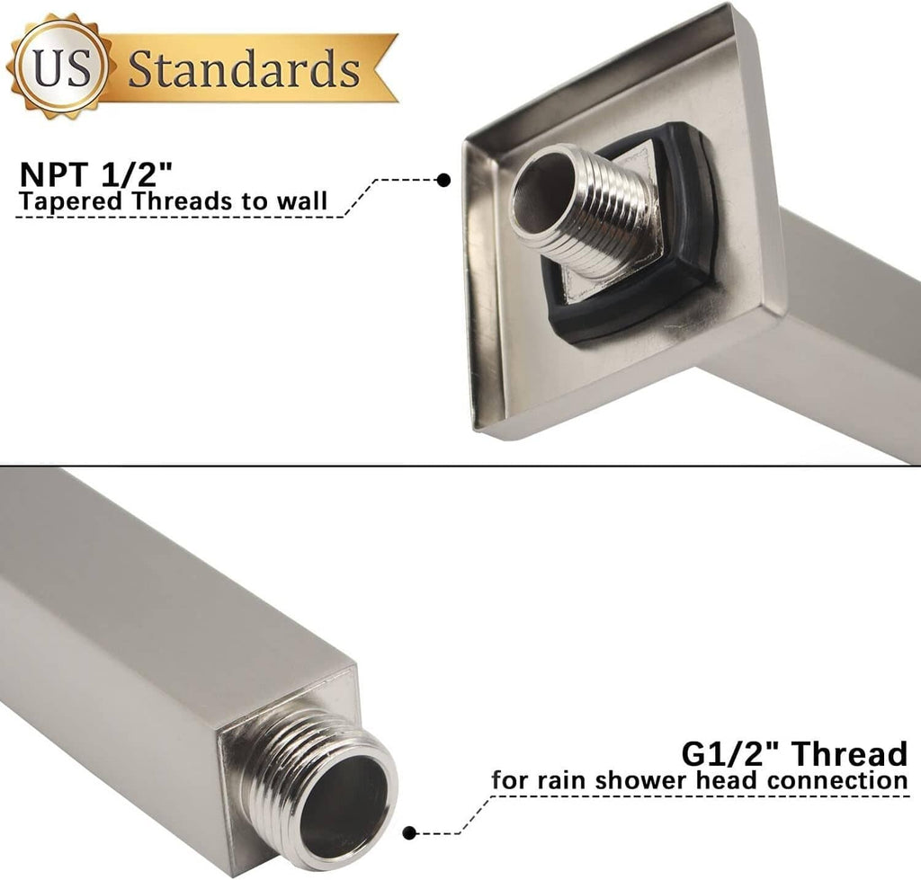 Brushed metal shower arm extension with NPT 1/2 threads and G1/2 shower head connection