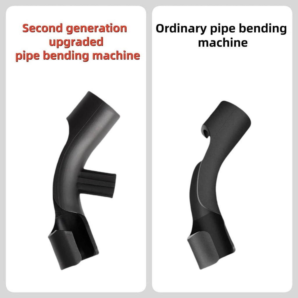 Black pipe benders comparison, two elbow bender shapes with matching latch fittings.