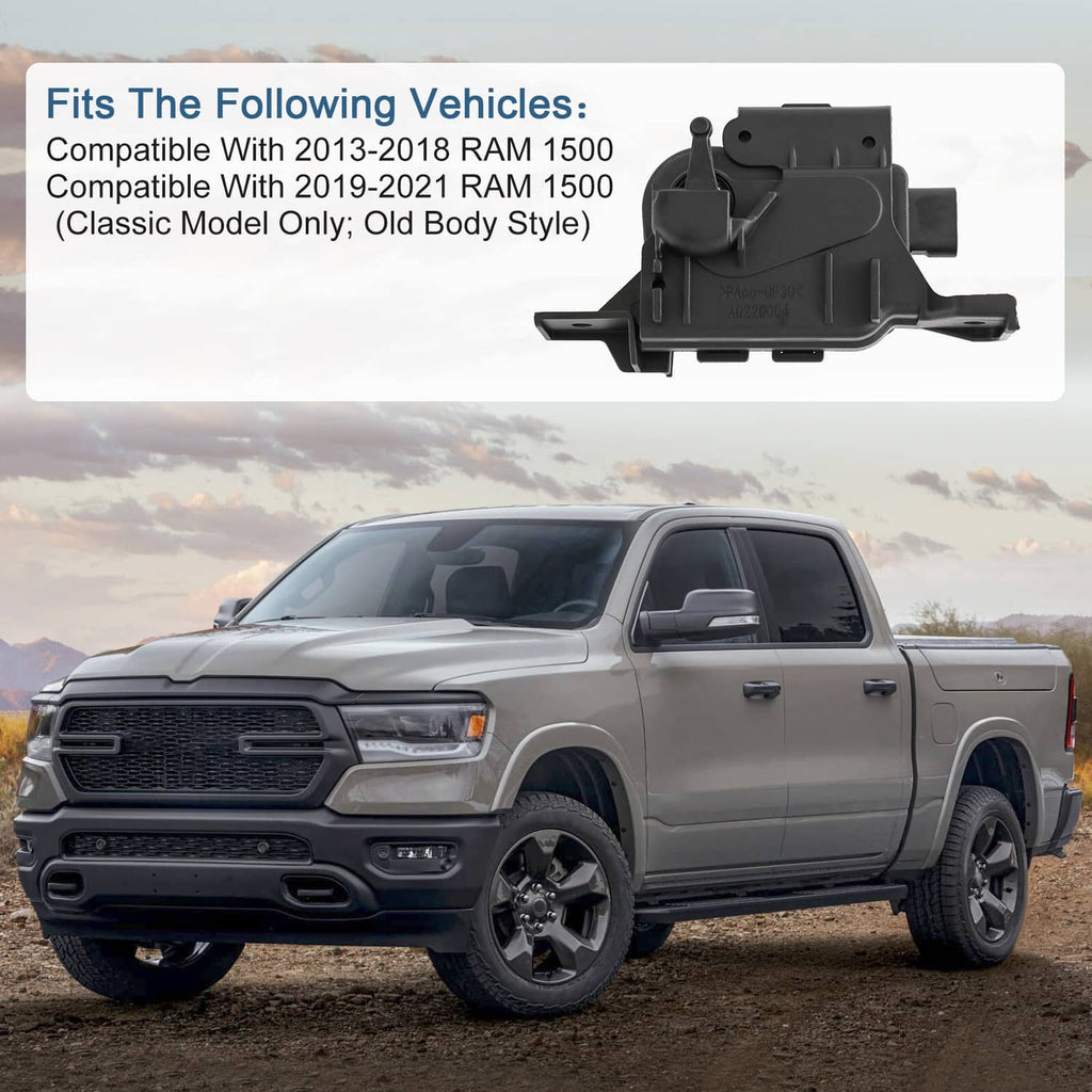 Active grille shutter actuator motor mounted on bracket, black plastic housing