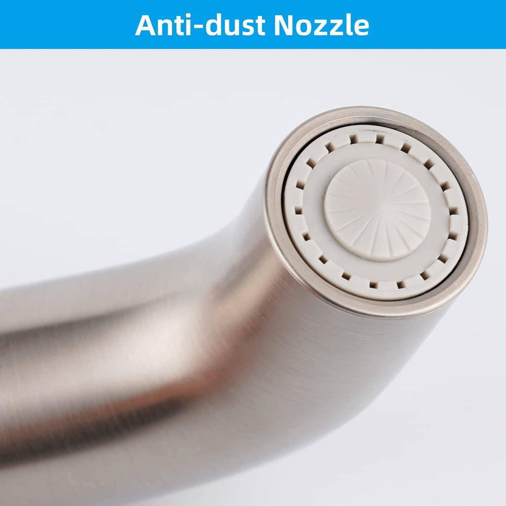 Brushed nickel anti-dust nozzle spray head with circular face and water outlet holes