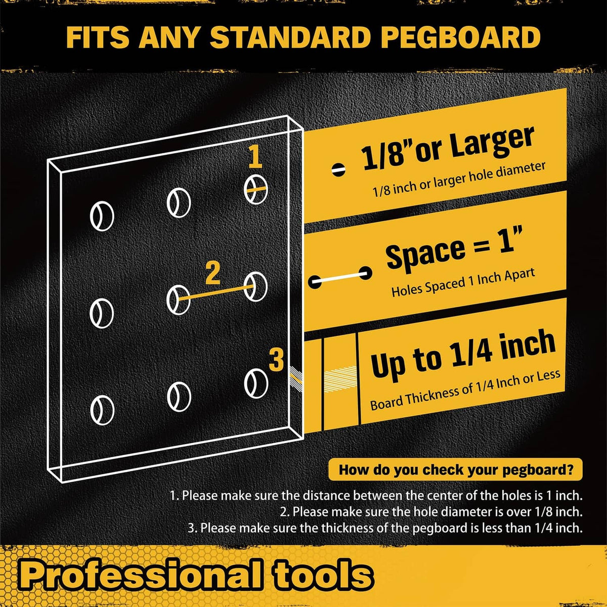 Pegboard bin compatibility graphic with open-top orange bin and mounting hook