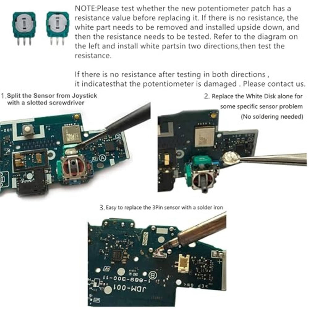 Teal potentiometer on a circuit board with a soldering iron tip nearby