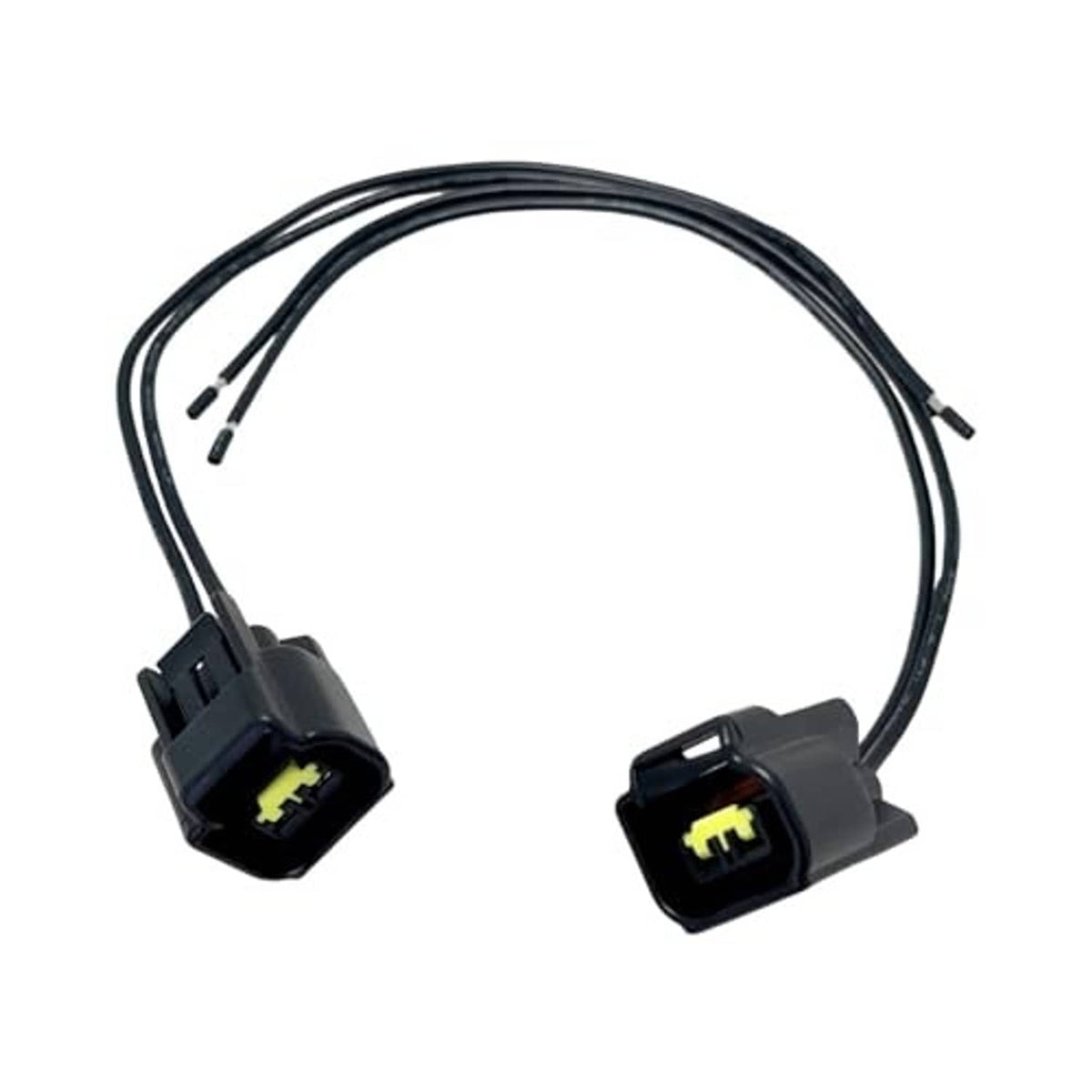 Camshaft position sensor wiring harness with two black connectors and separate wire branches