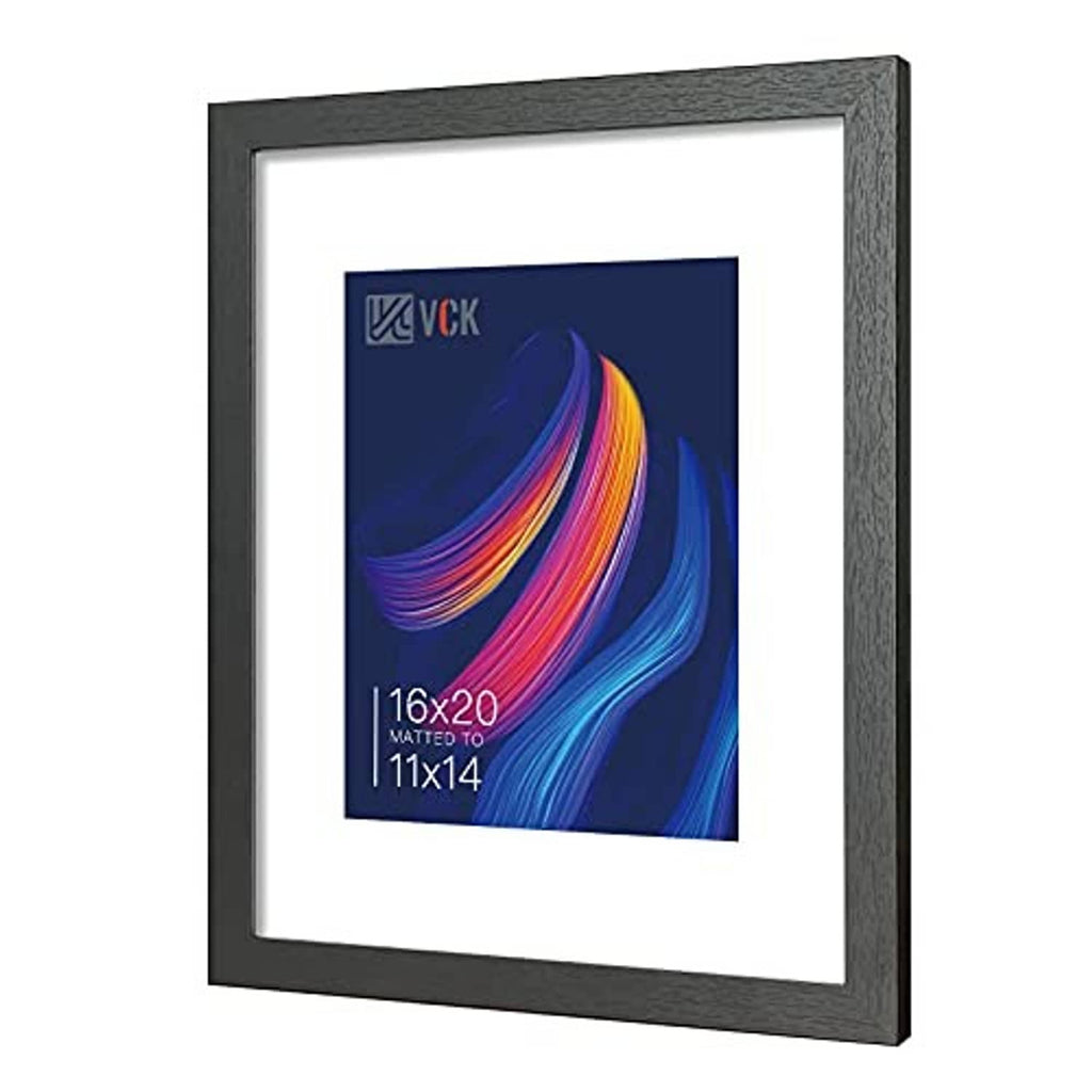 Single dark gray picture frame with white mat and blue abstract photo insert