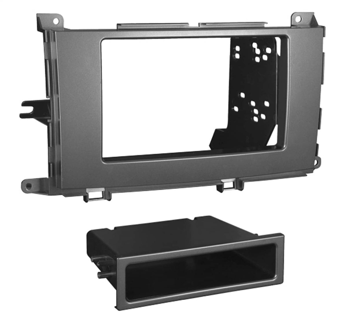Silver dash kit frame with black pocket insert for single/double DIN car radio