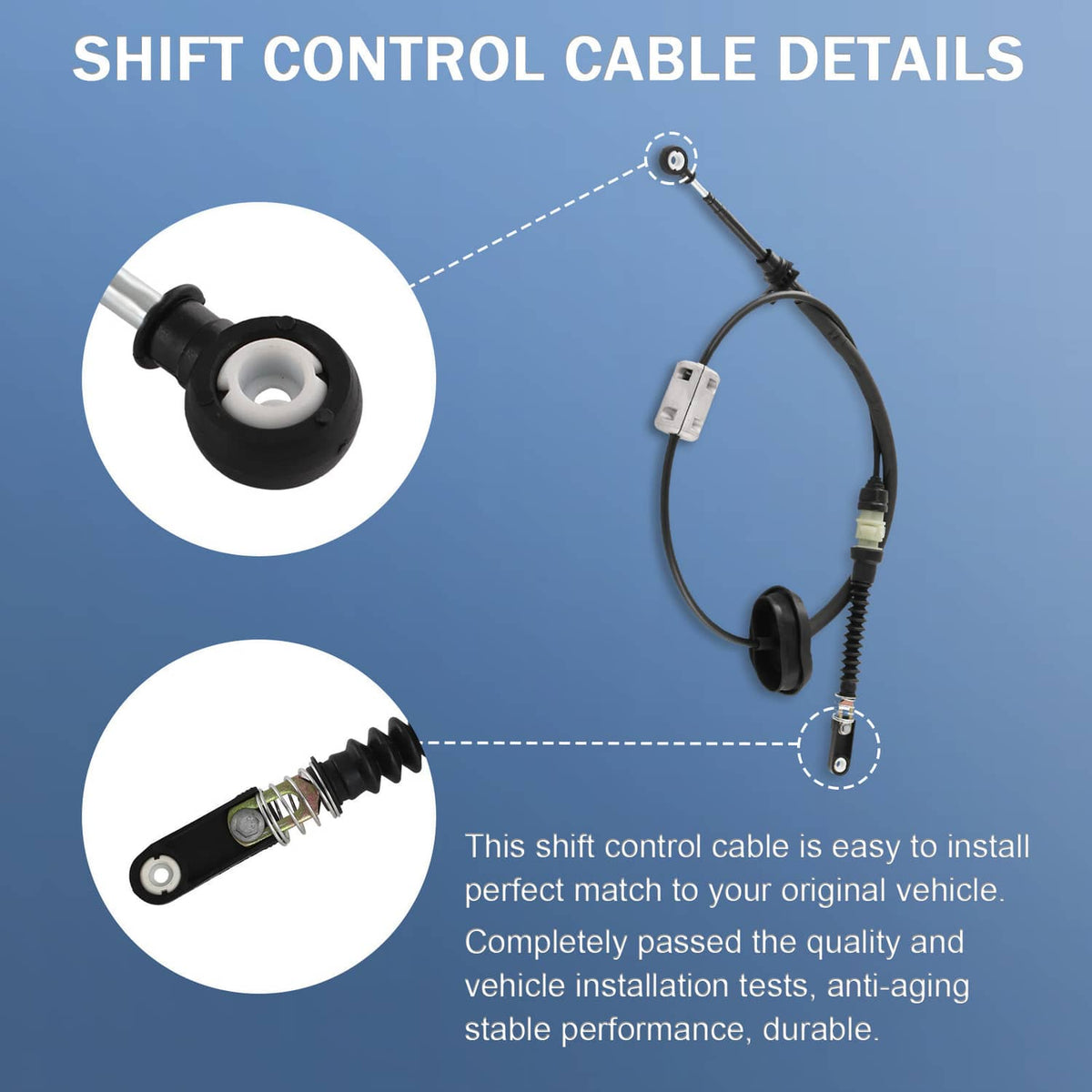 Shift control cable with sensor-style connector ends and protective black spring housing