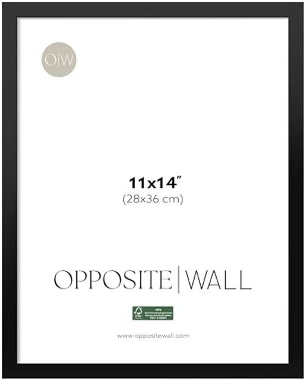Black 11x14 in solid pine picture frame front view with centered insert window
