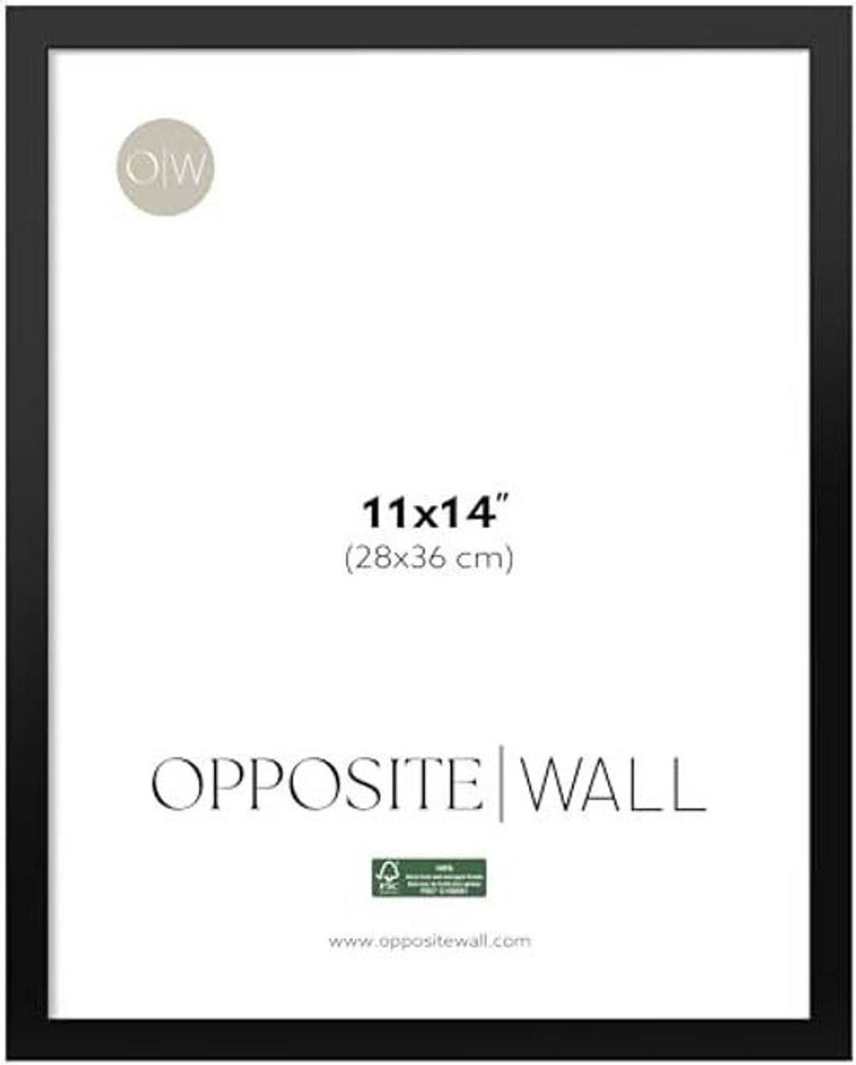 Black 11x14 in solid pine picture frame front view with centered insert window