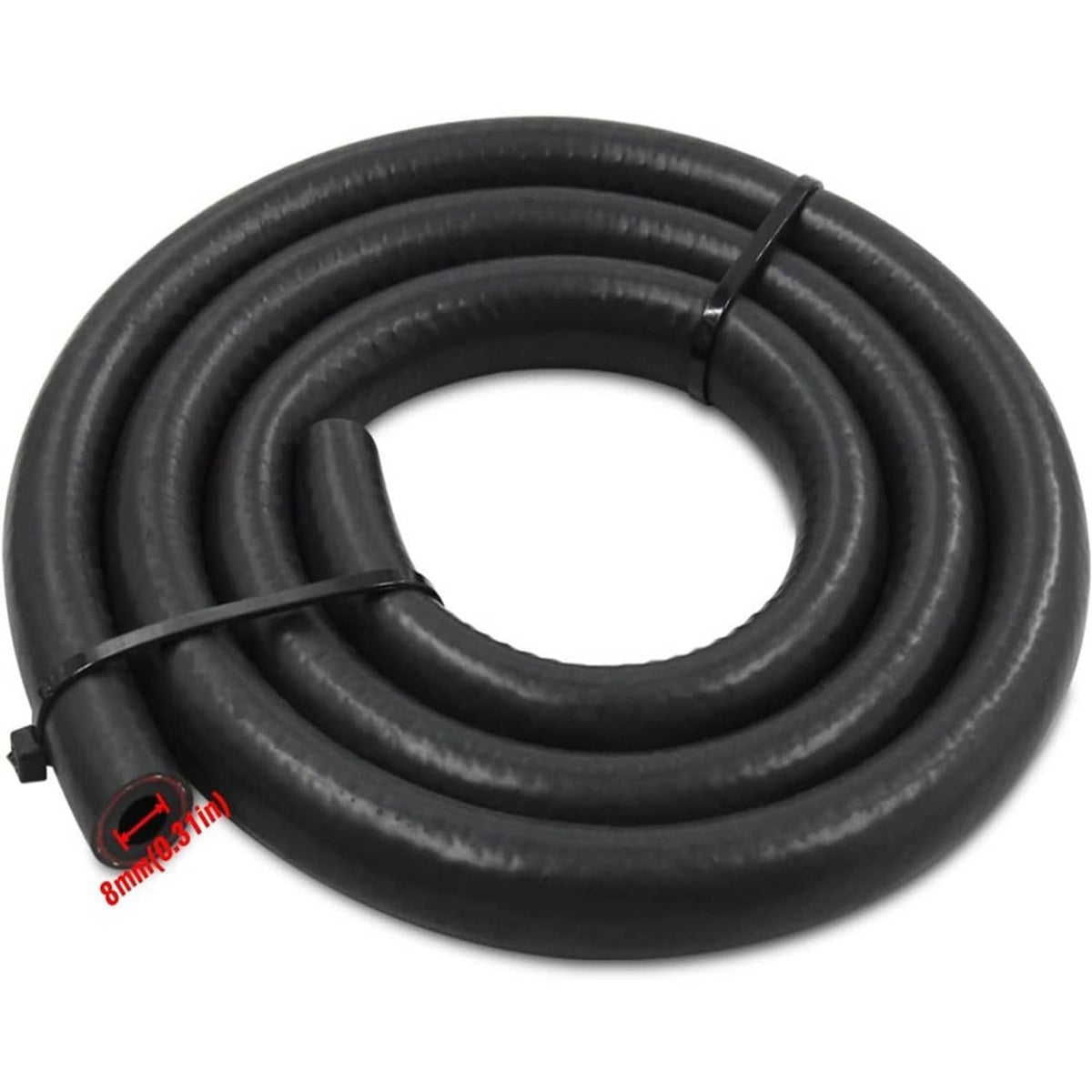 Black rubber oil cooler hose loop with protective cable ties