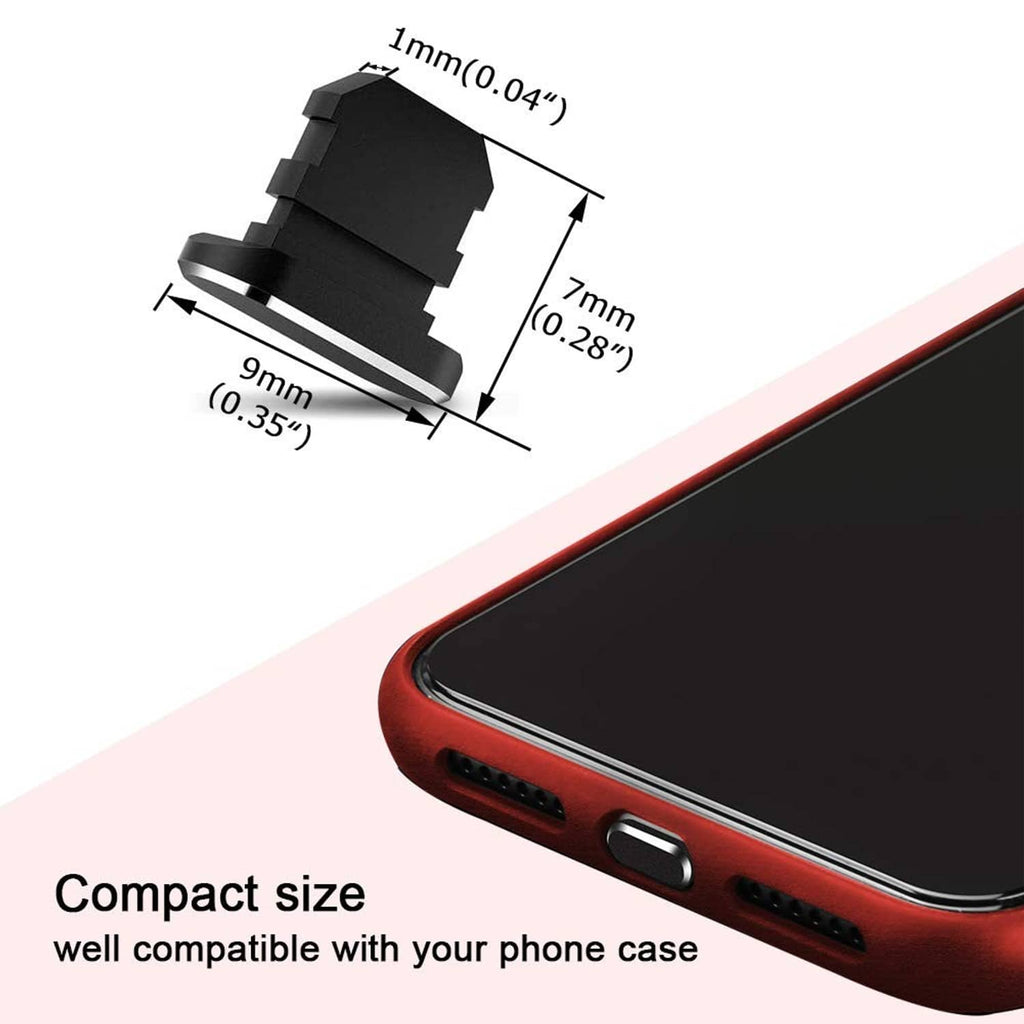 Charging port cable protector, black plug-shaped end cap with size markers