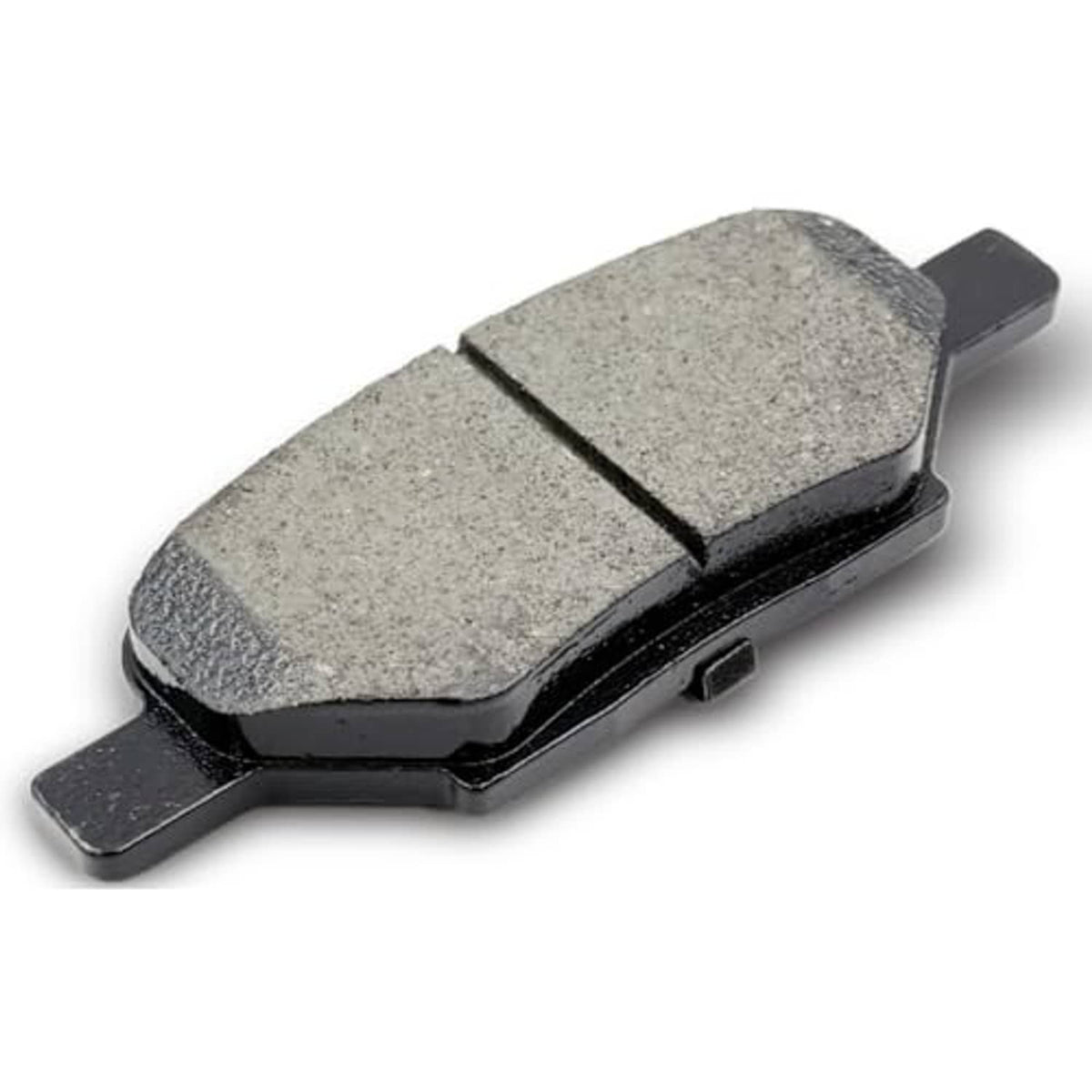 Ceramic brake pad, gray friction surface with metal backing and edge clips