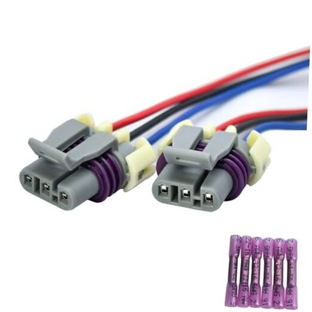 3-pin CKP connector pigtail pair with gray housing, purple coil, red/blue wires