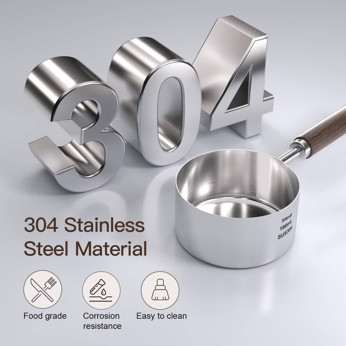 304 stainless steel pet food measuring cup with walnut handle and scoop bowl