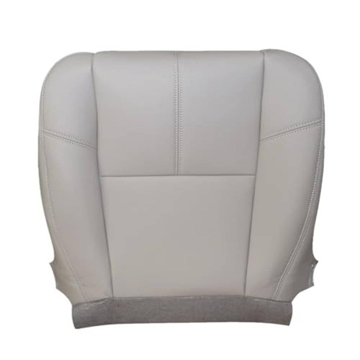 Light gray front seat bottom cover replacement with side bolsters and stitched center seam