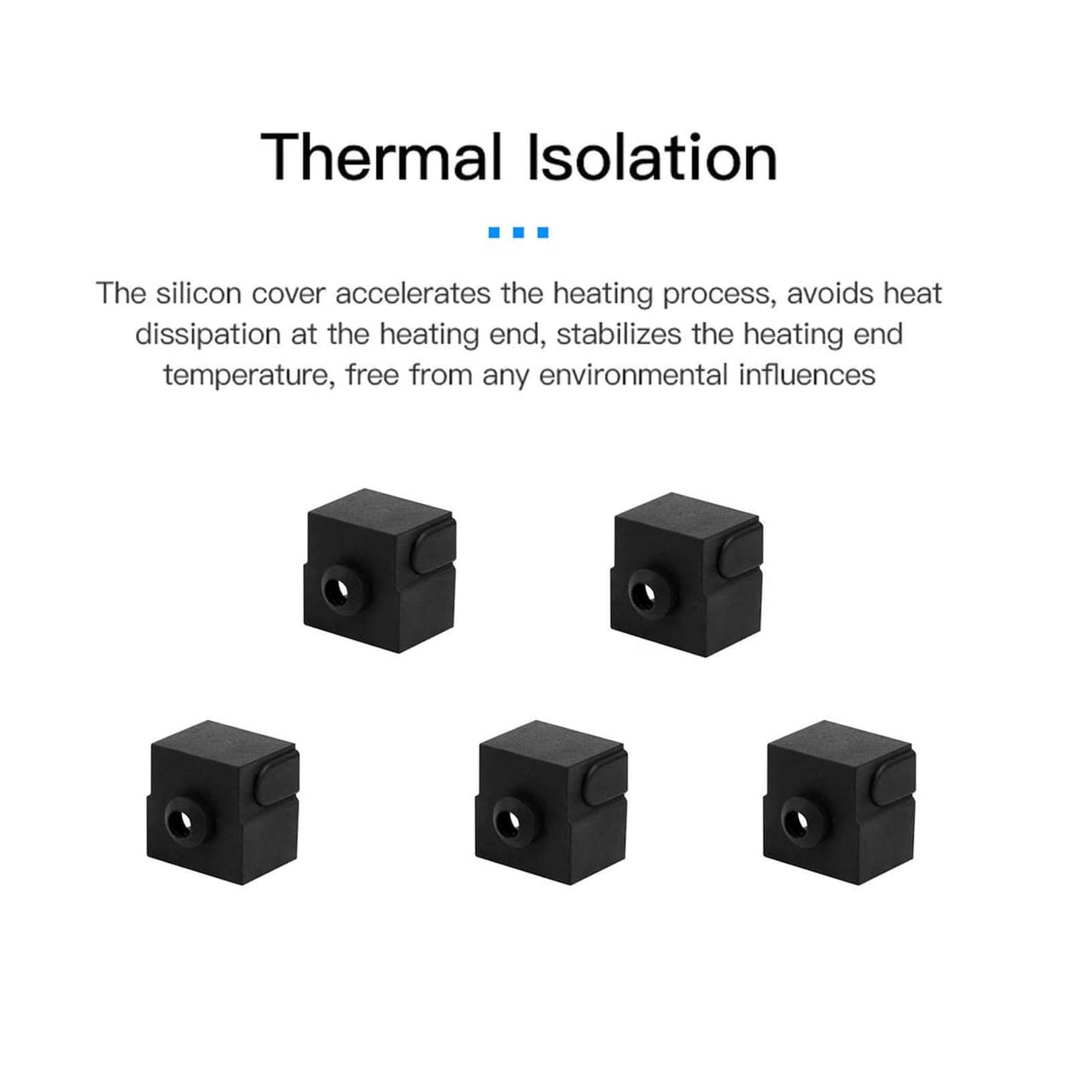 Black thermal isolation silicone heating block covers with center hole, 5-pack