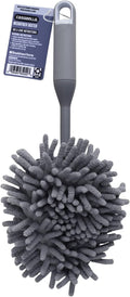 Gray handheld microfiber duster with round chenille-style cleaning head
