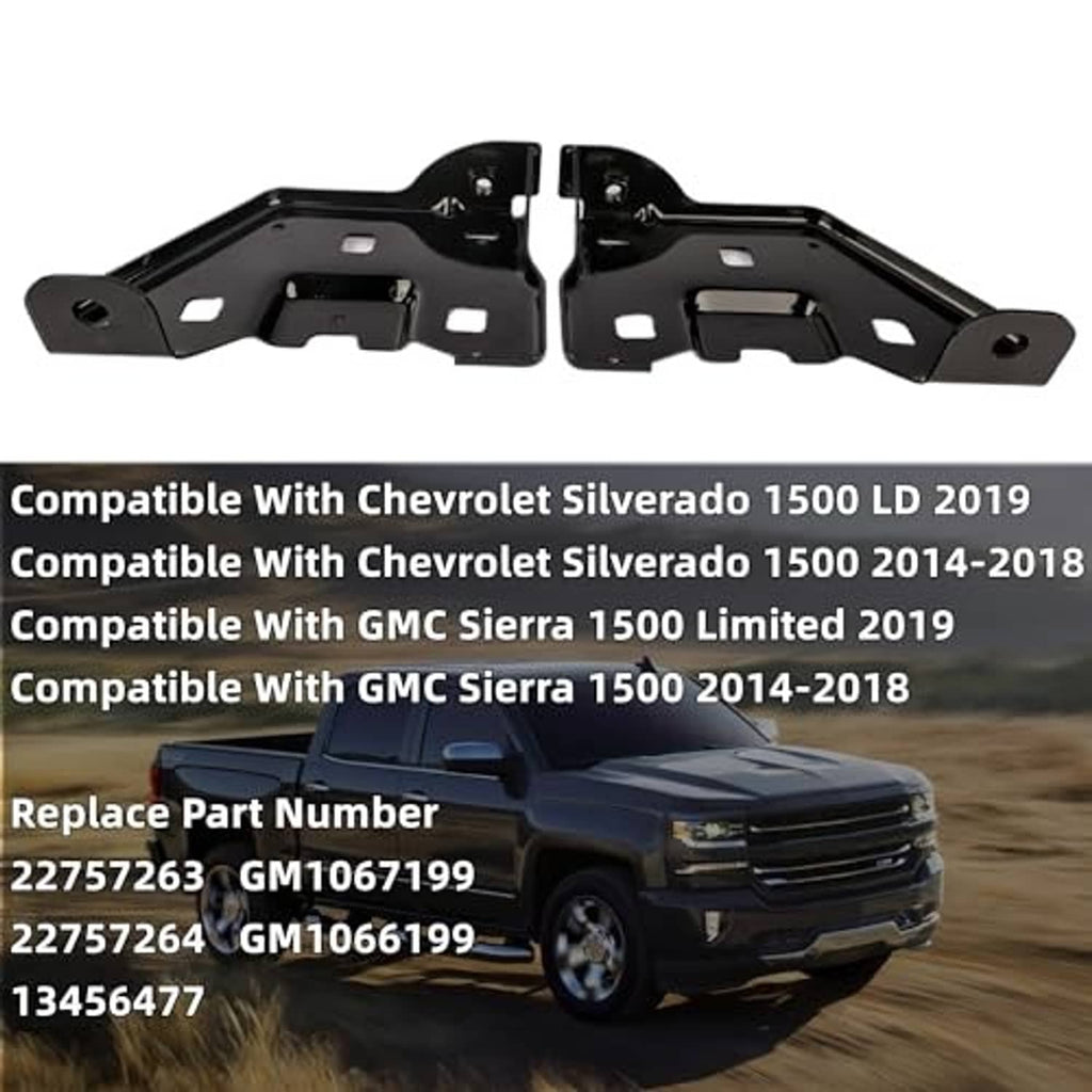 Two black front bumper brackets with multiple square cutouts and bolt mounting points.