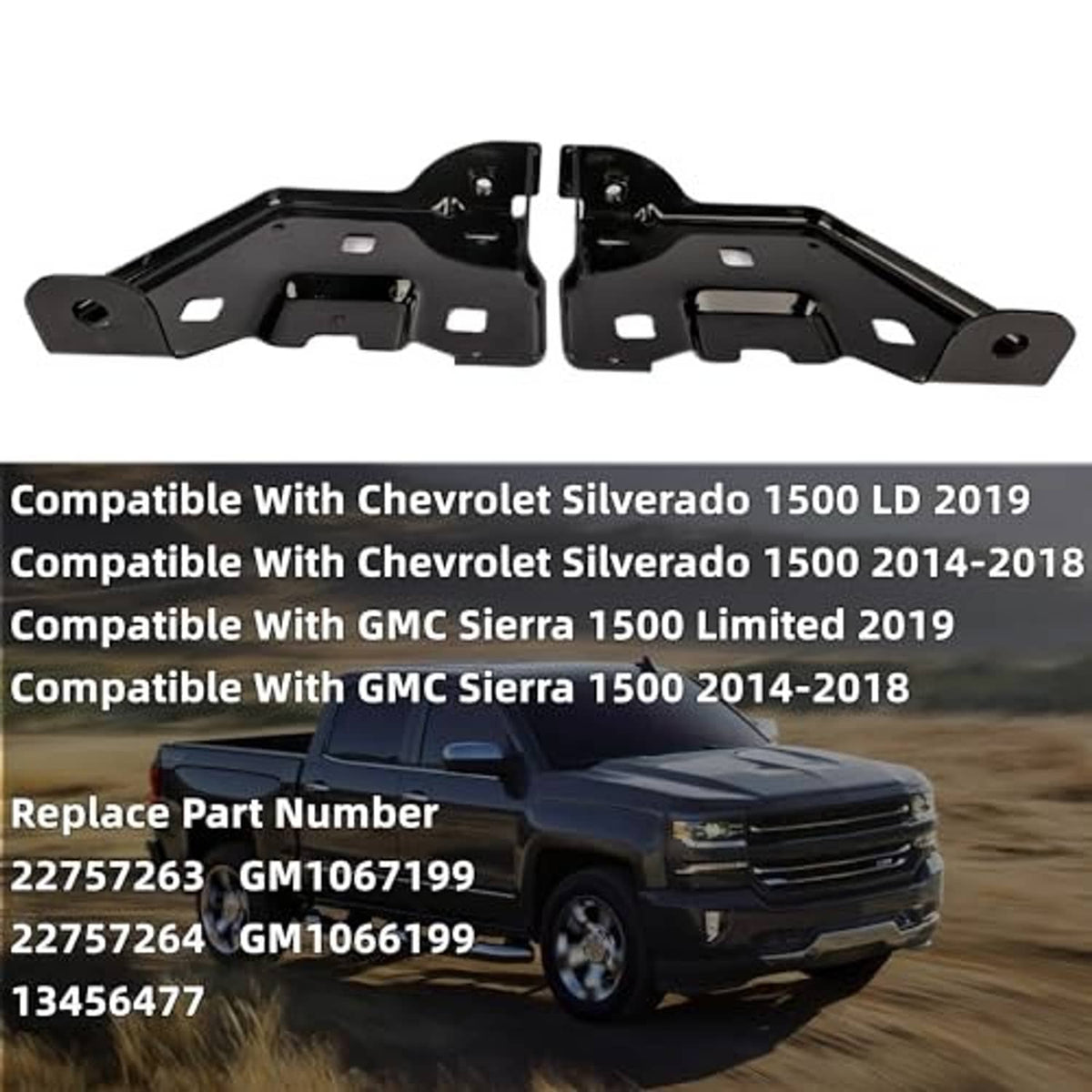Two black front bumper brackets with multiple square cutouts and bolt mounting points.