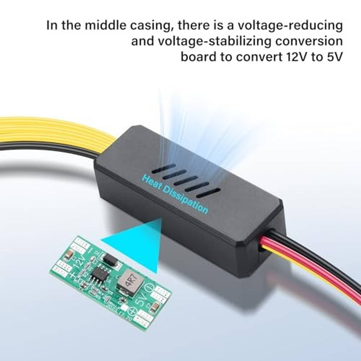 Black voltage-conversion module on ATX 6-pin to SATA power cable with multicolor wire leads