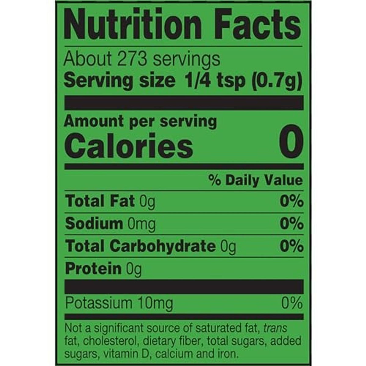 Nutrition facts label for salt-free table seasoning blend, showing serving and sodium.