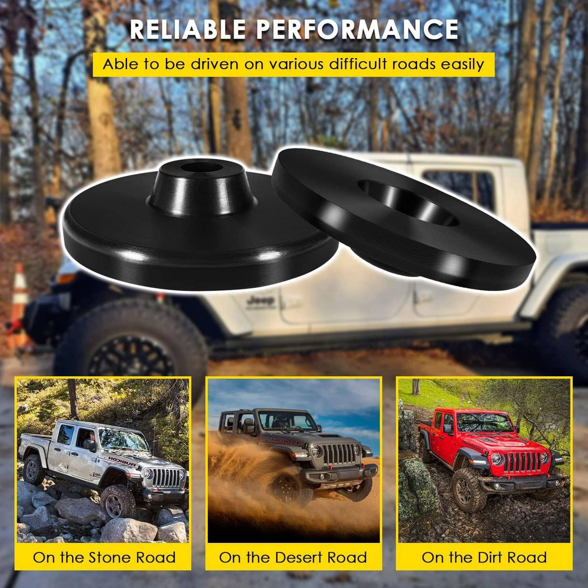 Black coil spring spacer discs, two round spacers with center holes