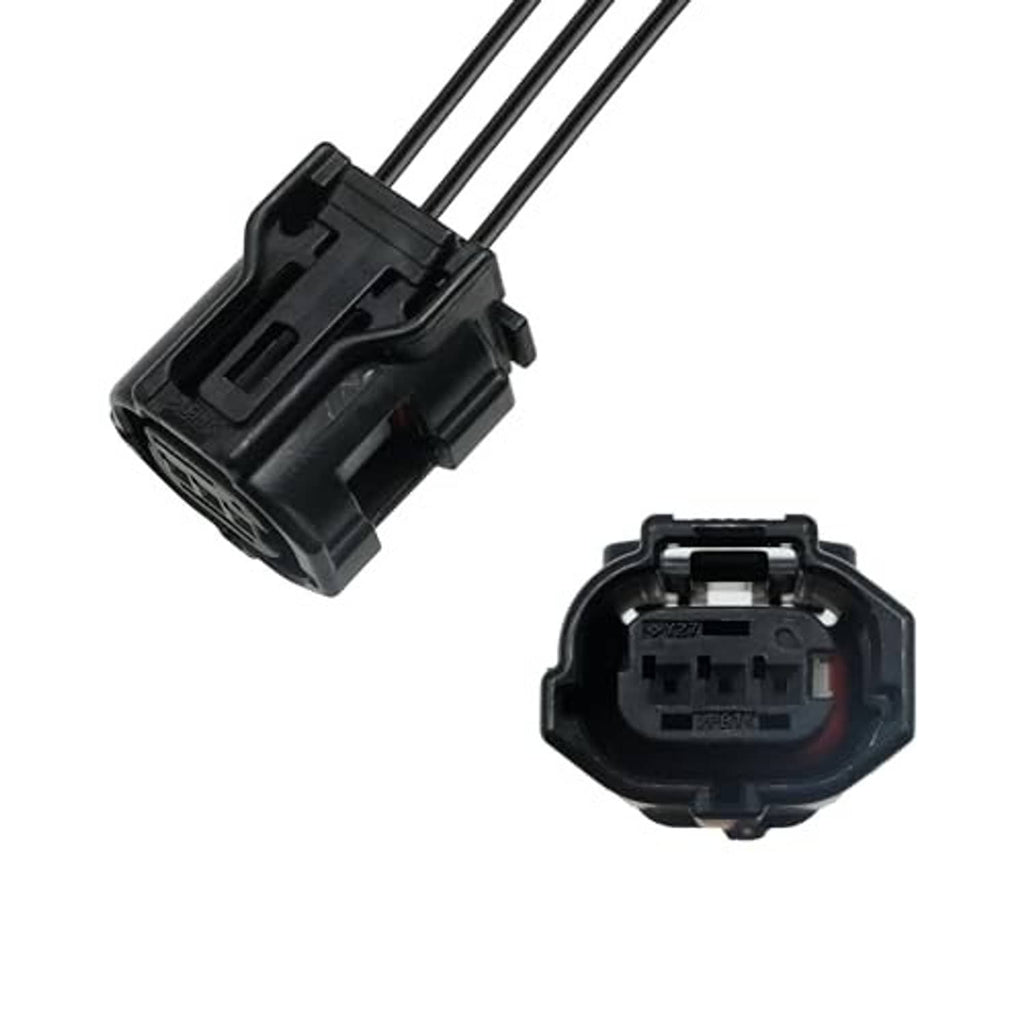 Black camshaft sensor connector pigtail with round plug housing and wire leads