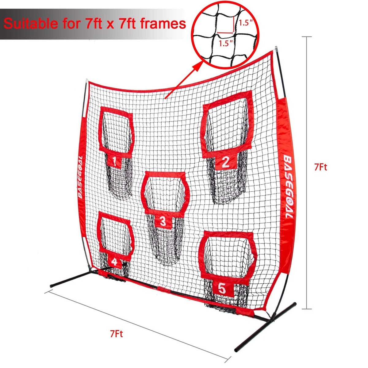 Red and white football replacement net sized for 7ft x 7ft frames