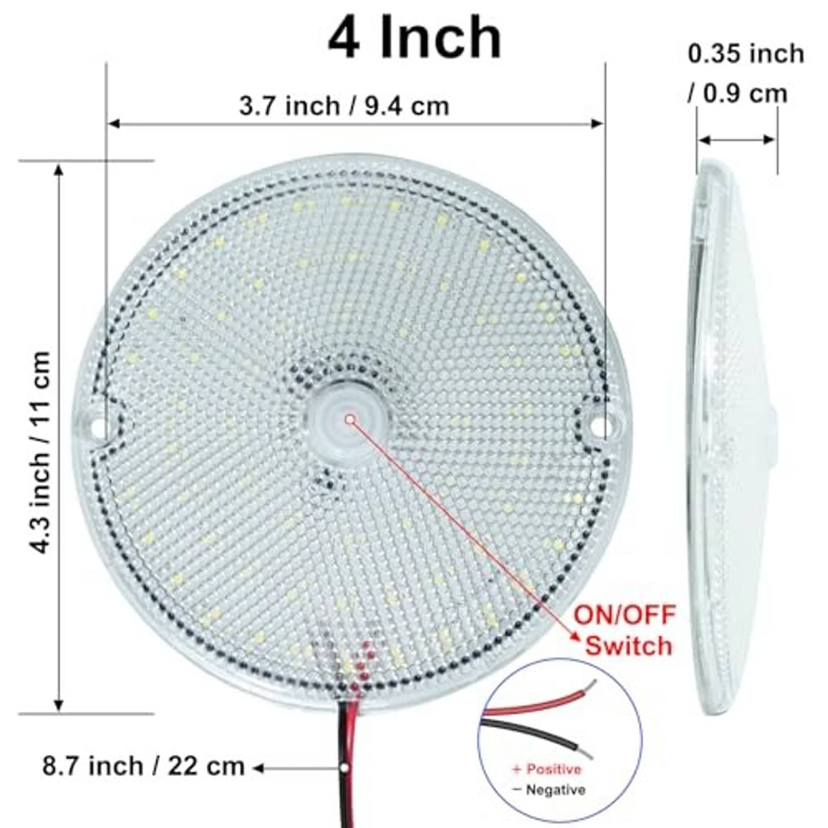 4-inch round LED dome light with ON/OFF switch and mounting flange