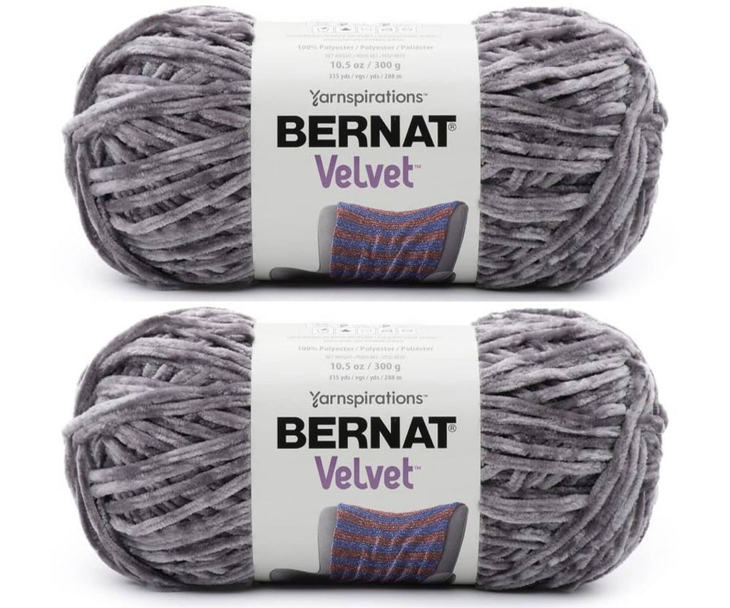 2-pack Bernat Velvet yarn skeins, vapor gray, bulky 300g each for knitting and crochet