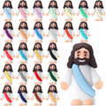 Set of mini rubber Jesus figurines in colorful pastel robes, multiple poses