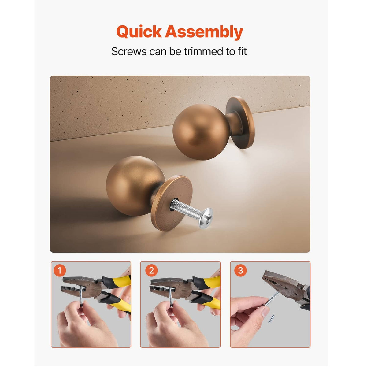 Round antique brass cabinet knobs with included mounting screws for quick assembly