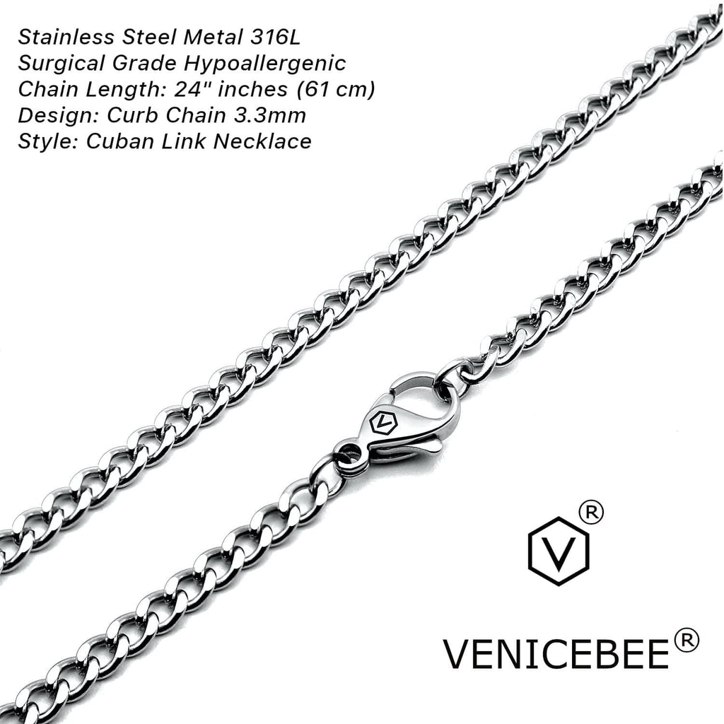 Curb link stainless steel necklace with engraved clasp and VENICEBEE® charm