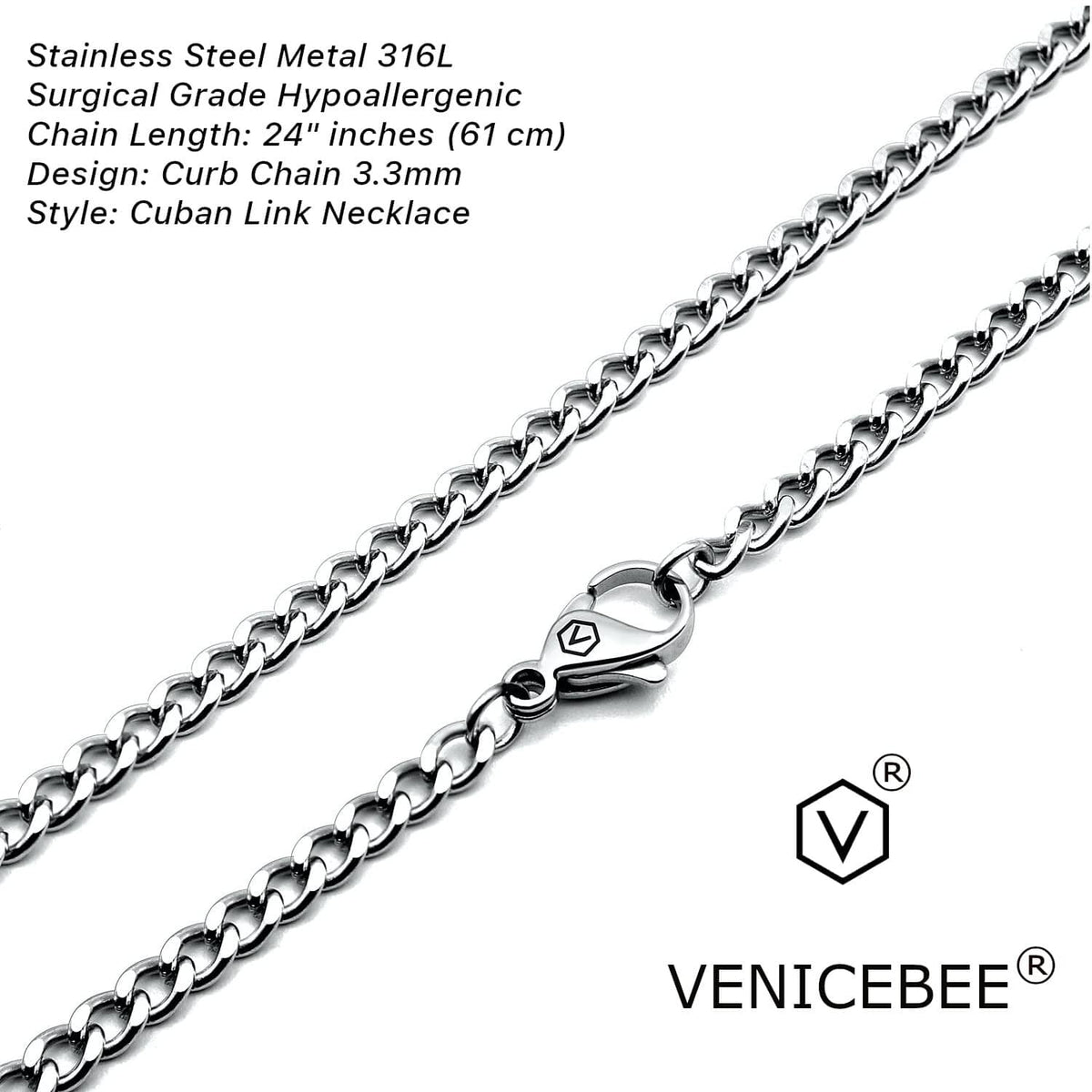 Curb link stainless steel necklace with engraved clasp and VENICEBEE® charm