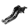 Black folding extendable motorcycle brake and clutch lever pair with silver ends