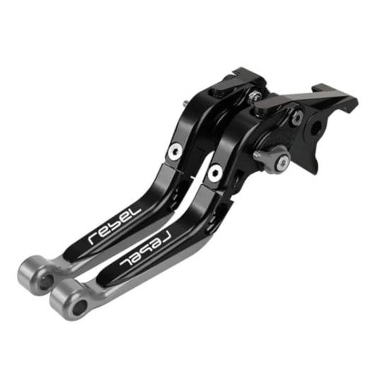 Black folding extendable motorcycle brake and clutch lever pair with silver ends