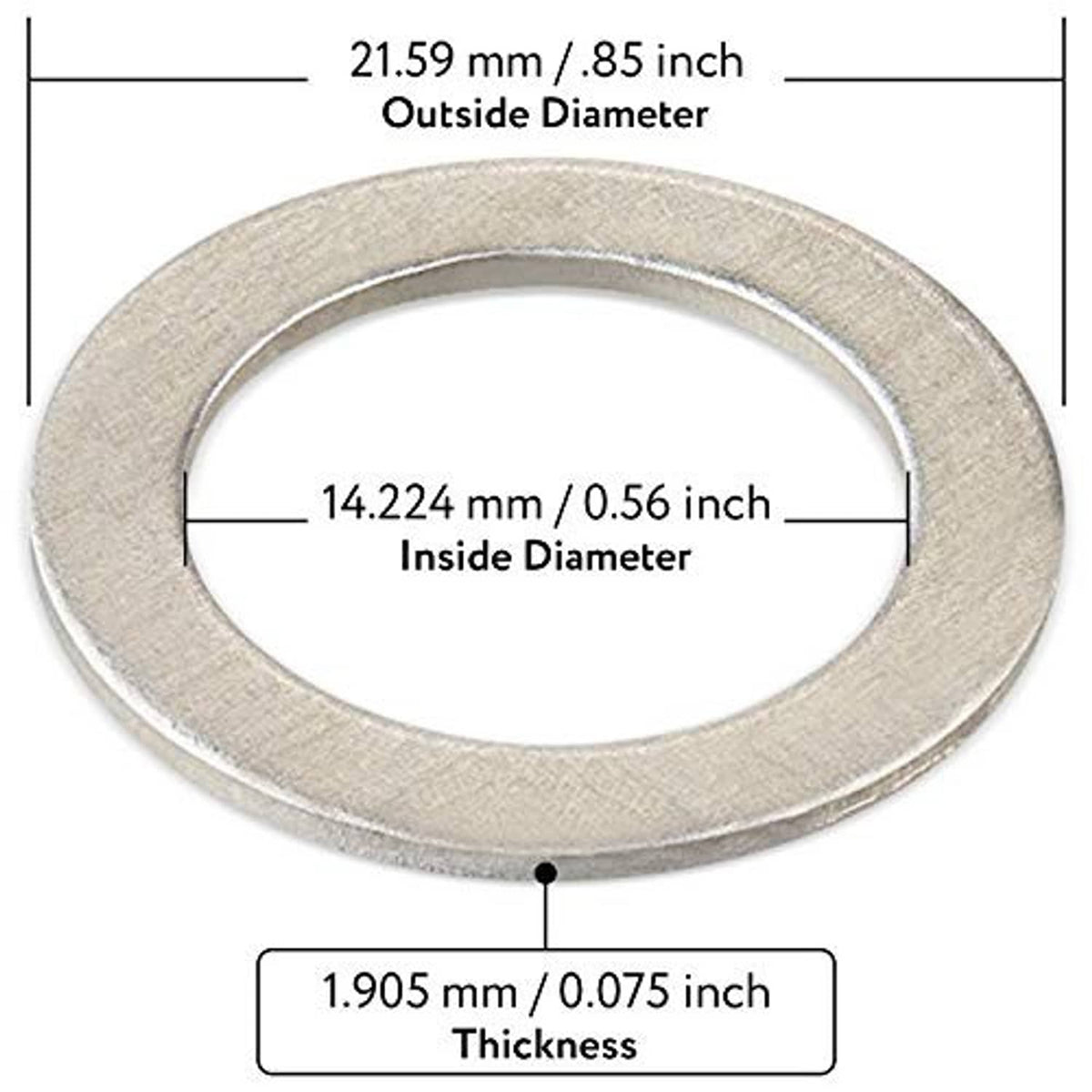 Metal oil drain plug gasket washer, dimensions labeled for fit