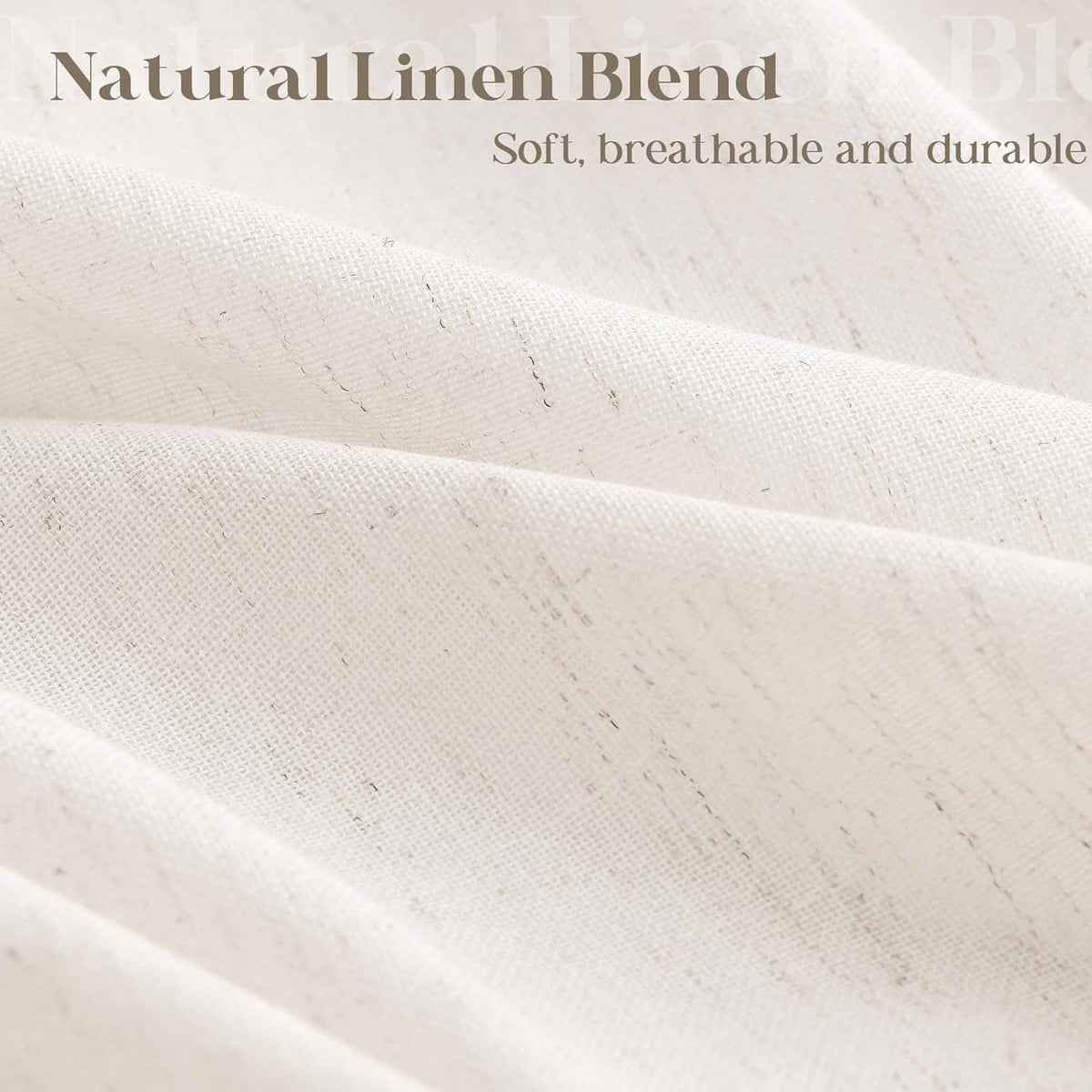 Cream linen blend fabric close-up with woven texture