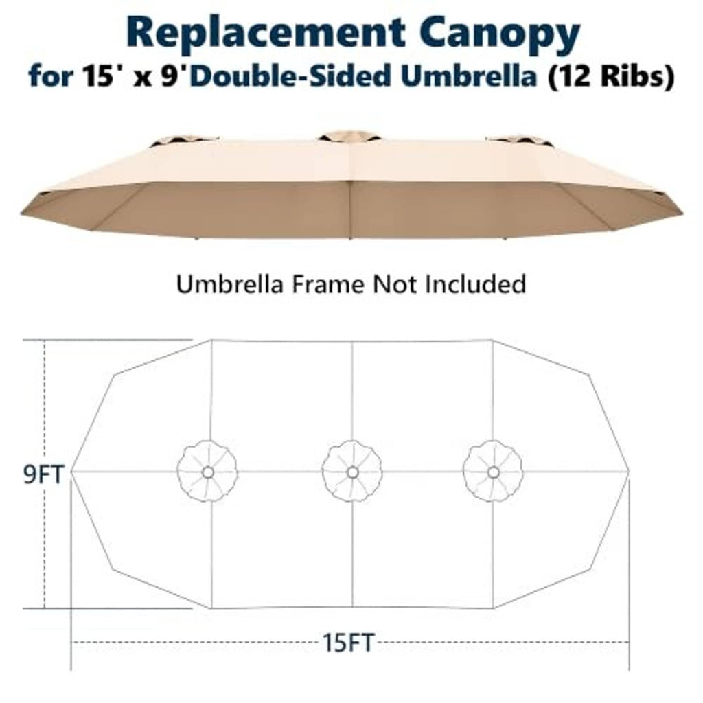 Beige replacement umbrella canopy diagram with three grommet anchors
