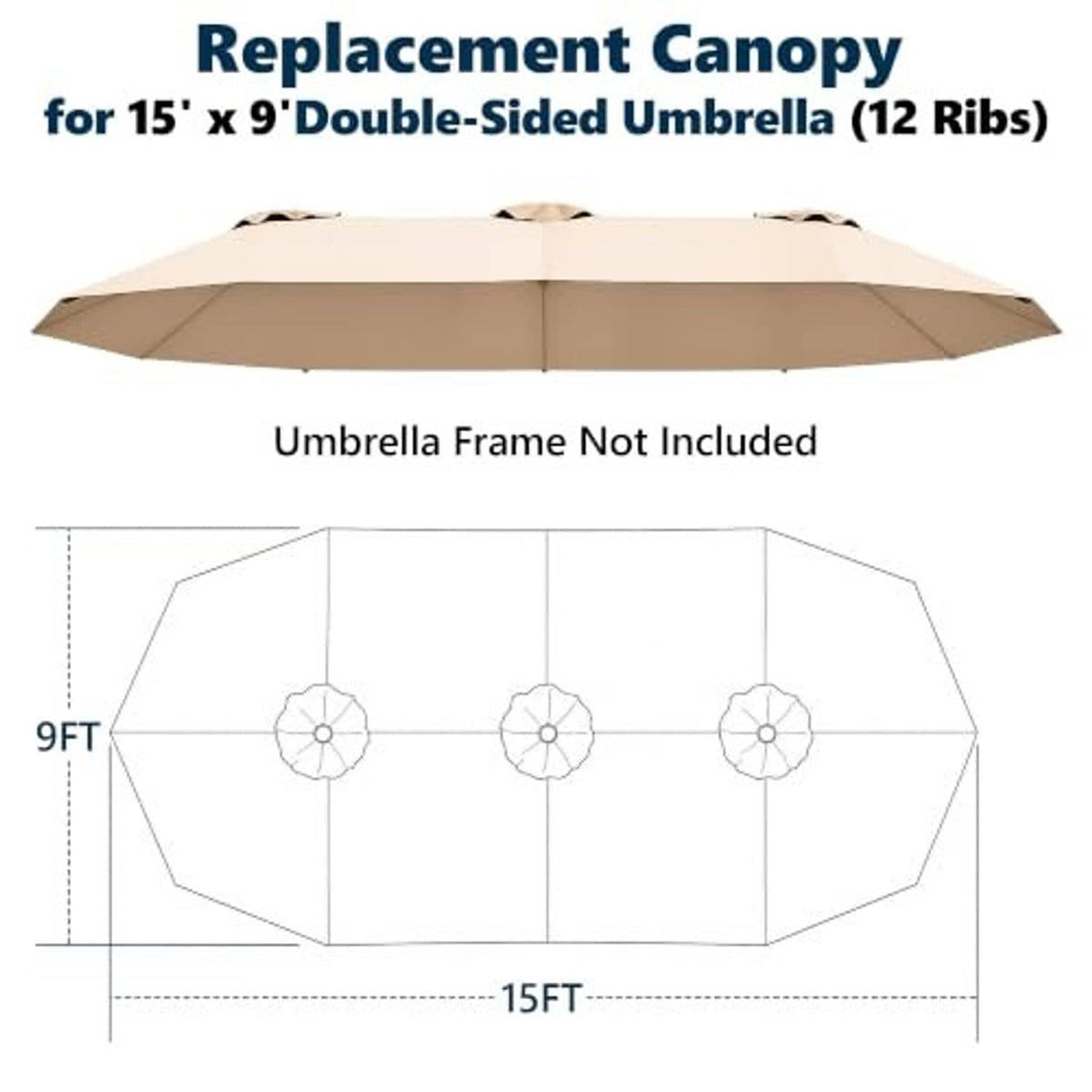 Beige replacement umbrella canopy diagram with three grommet anchors