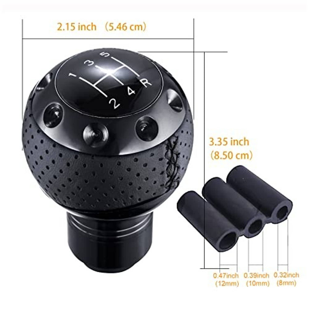 Black 5-speed gear shifter knob with perforated grip and two spare sleeves