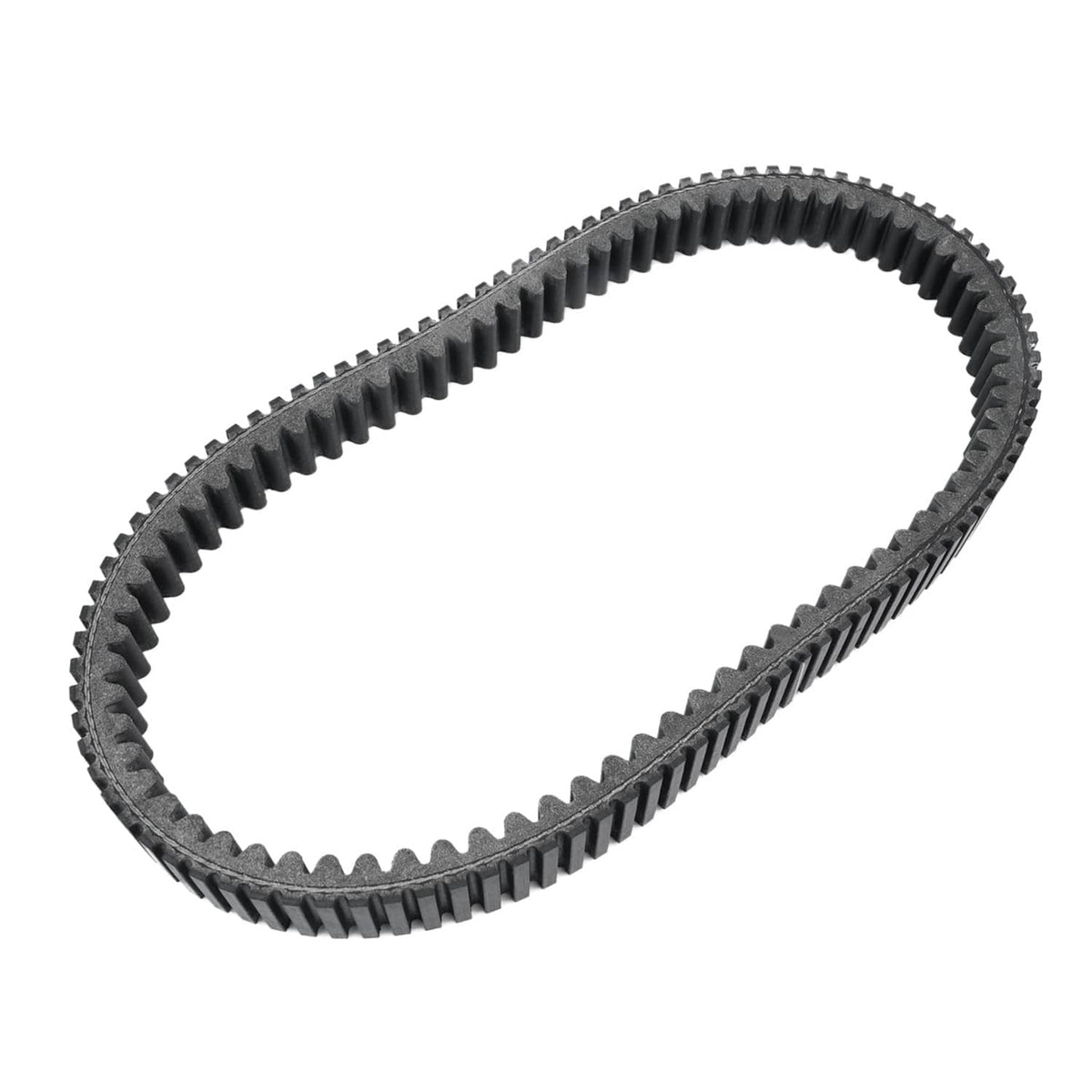 Black ribbed drive belt with interlocking teeth, circular loop shape