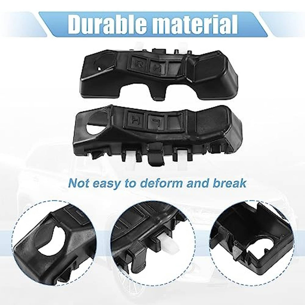 Black plastic front bumper mounting support bracket pair with mounting holes and tabs