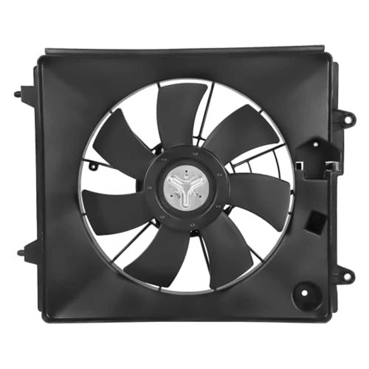 Engine radiator cooling fan assembly, black shroud with centered 8-blade fan