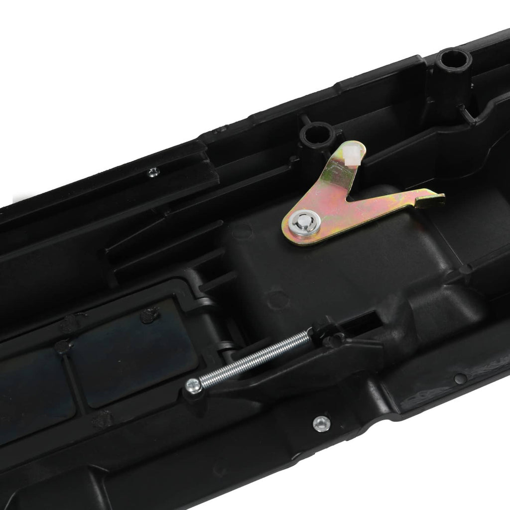 Interior door handle base with metal striker plate, spring, and mounting screws